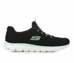 Best Pirce ❤️ Women's Skechers 149206 Summits Cool Classic Slip-On 👟 Sneakers Black/Turquoise 🔔