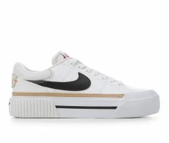 Discount 🎁 Women's Nike Court Legacy Lift Platform 👟 Sneakers Wht/Blk/Brn 🤩