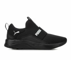 New 🔥 Women's Puma Softride Sophia Slip-On 👟 Sneakers Blk/Blk/White 🔔