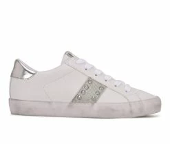 Discount ✔️ Women's Nine West Sneaks Fashion 👟 Sneakers Wht/Silv Glitt 🥰